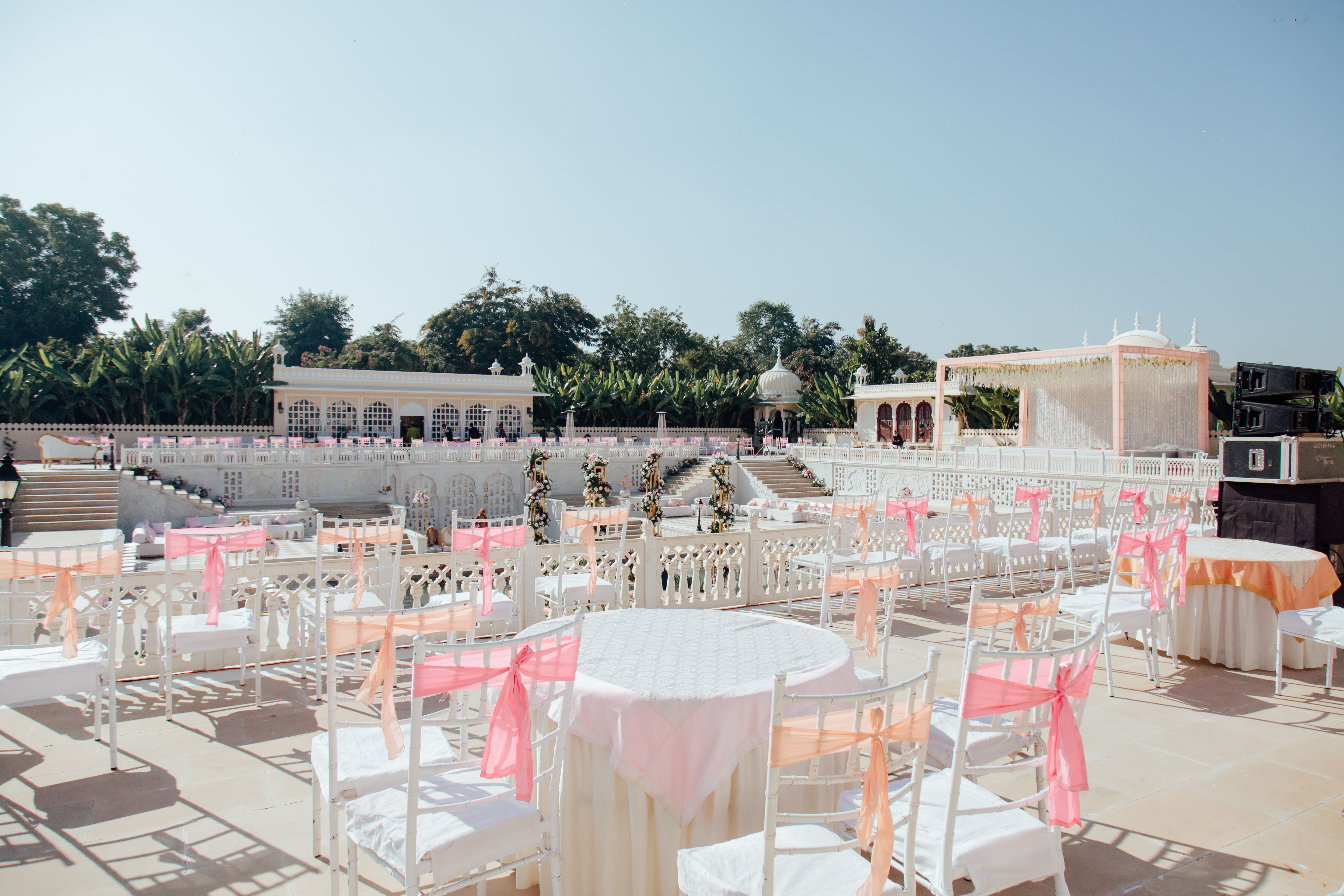 Elegant wedding setup with romantic lighting